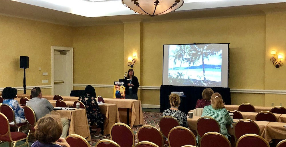 Nancy Allen speaking at the HCAF conference, 2019